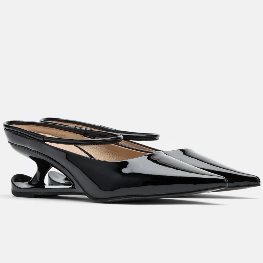 LIKE NEW. MARC NOLAN Women's Sophia Black Patent Leather Strap Pumps